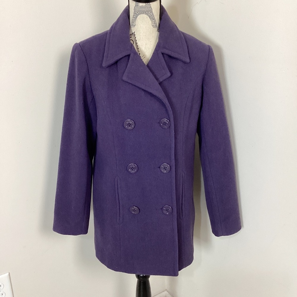 Centigrade Women’s Purple Wool Double Breasted Pea Coat 🧥 Jacket Long Sleeves